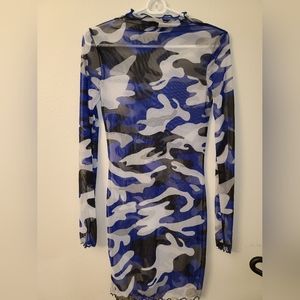 Blue army print sheer dress